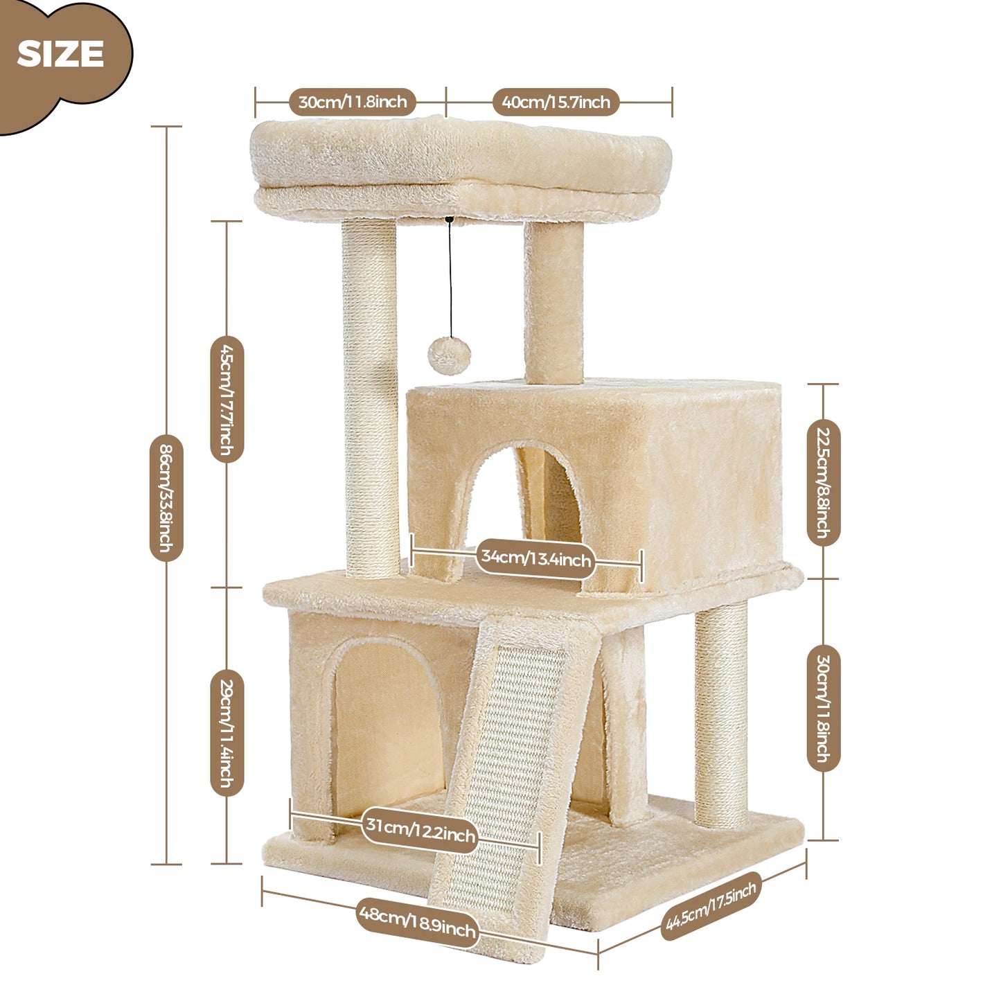 Multi-Level Cat Tower with Sisal Scratching Post,  Scratching Pad