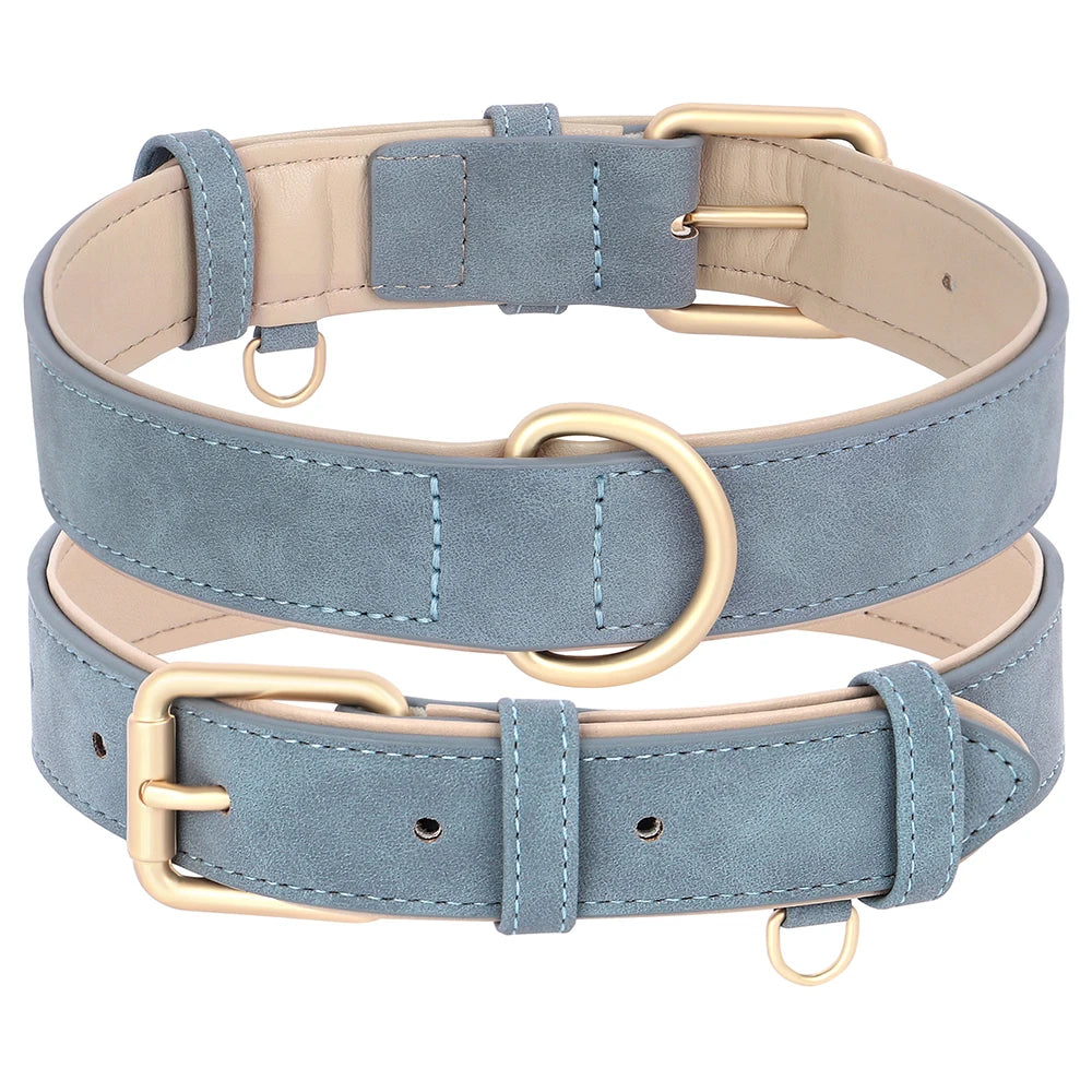 Soft Padded Dog Collar Leash Set PU Leather  Necklace With Walking Lead Rope Adjustable
