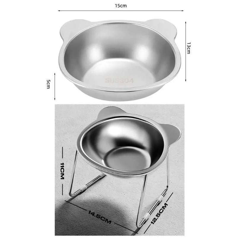 Raised Cat Bowls Tilted Stainless Steel Shatter-resistant Elevated 15°