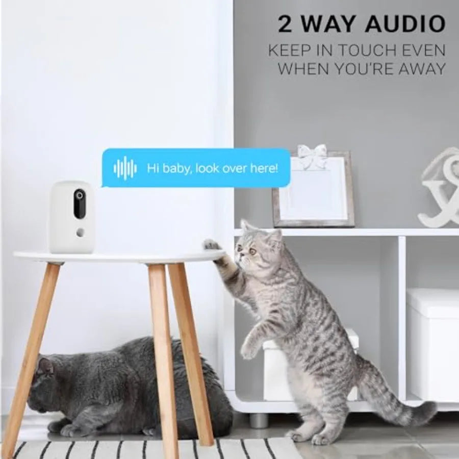 Smart Treat Thrower with HD Camera for Dogs and Cats Automatic Feeding with Portion Control White Plastic Compact Design