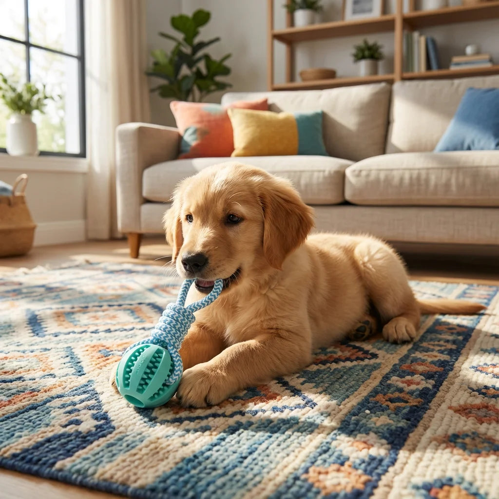 Cotton Rope & Rubber Dog Chew Ball, Treat Dispenser Toy.