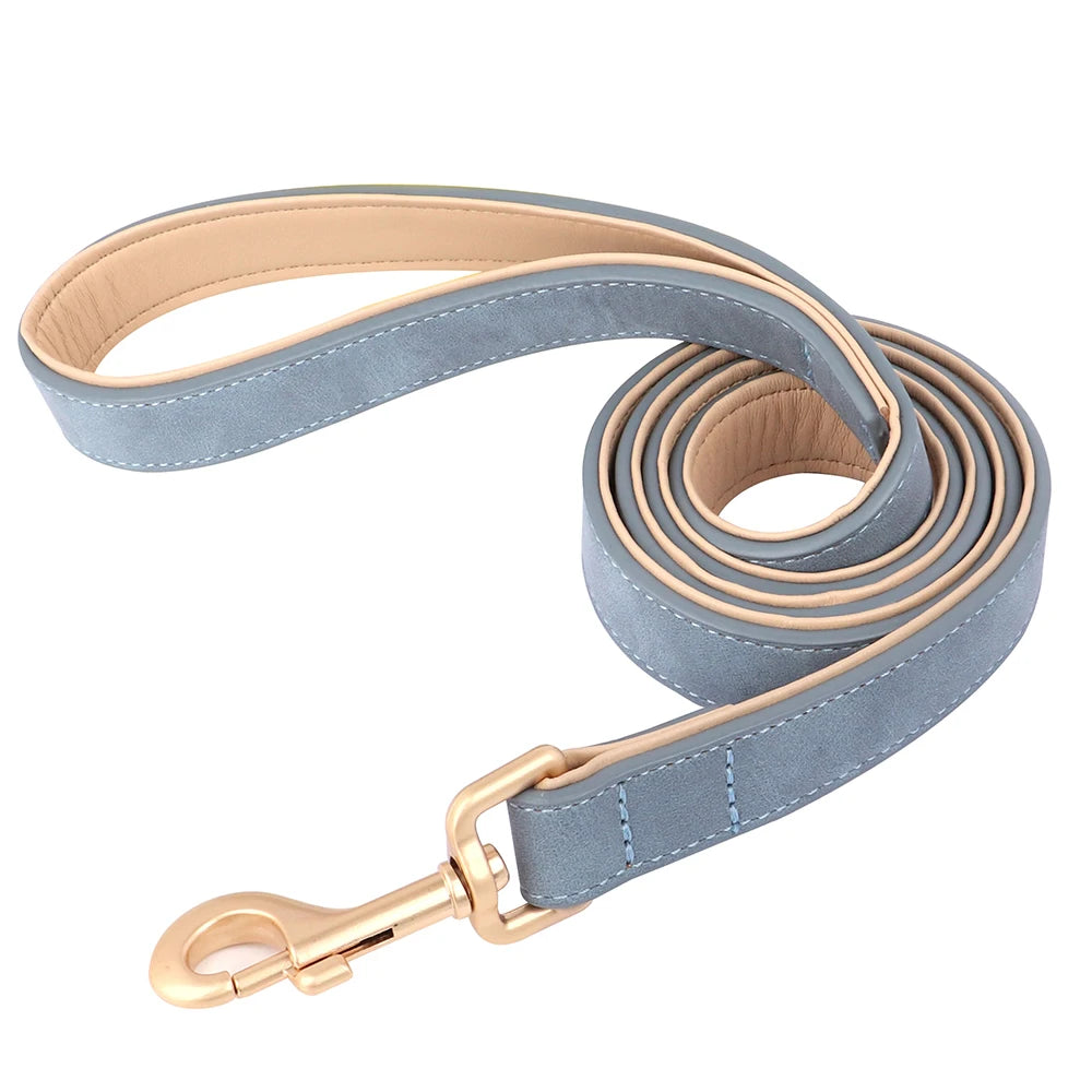 Soft Padded Dog Collar Leash Set PU Leather  Necklace With Walking Lead Rope Adjustable