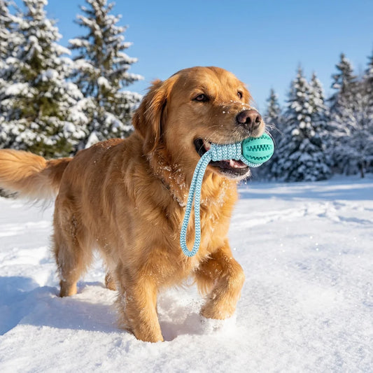Cotton Rope & Rubber Dog Chew Ball, Treat Dispenser Toy.