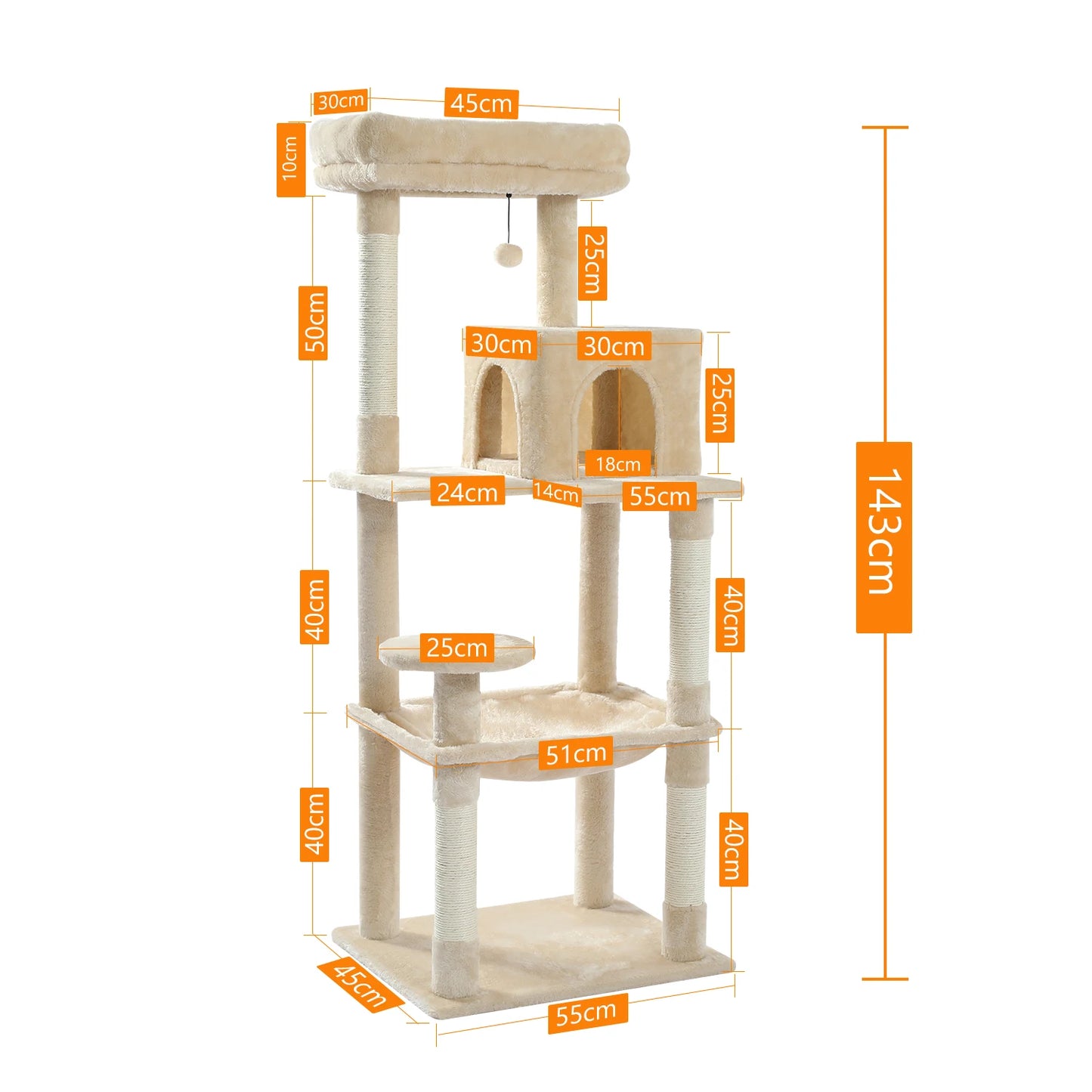 Cat Tree for Indoor, 5-Level Cat Tower for Large Cats, Sisal Covered Scratching Posts