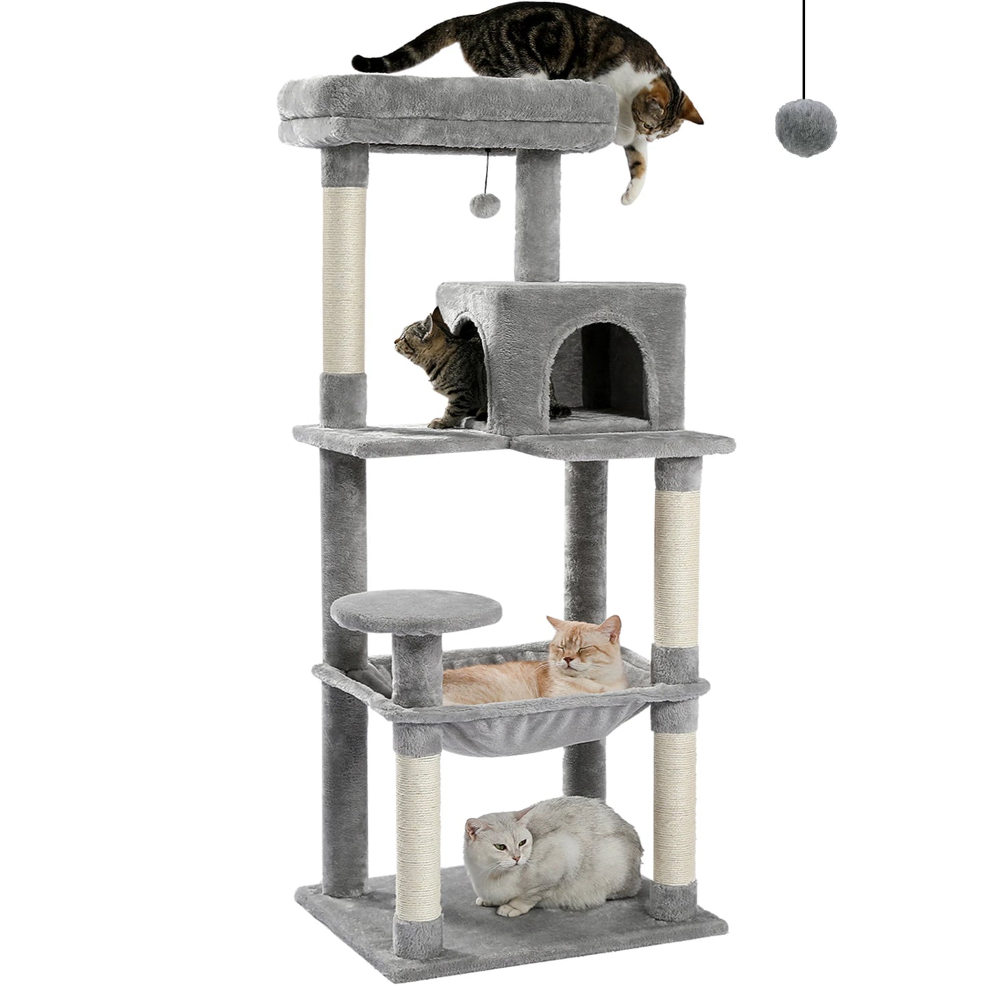 Cat Tree for Indoor, 5-Level Cat Tower for Large Cats, Sisal Covered Scratching Posts