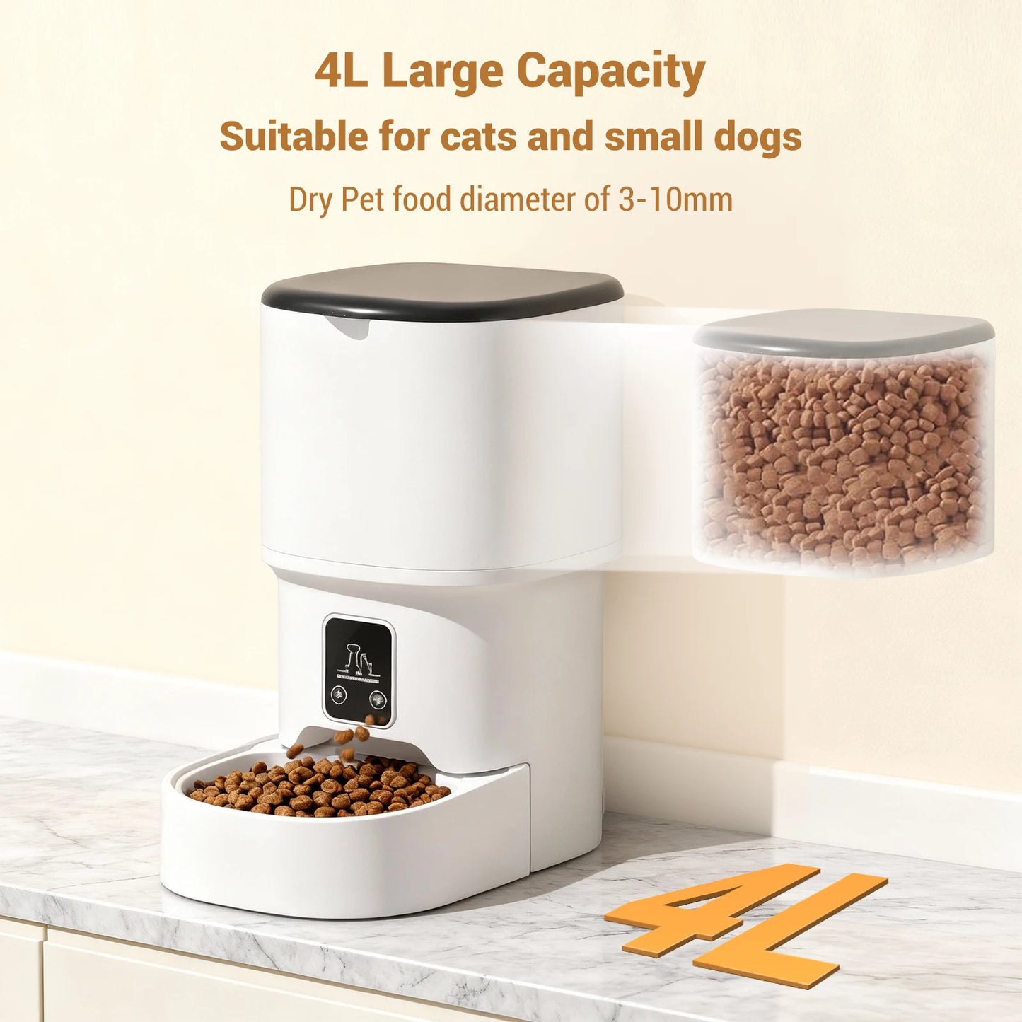 Programmable 4L Automatic Pet Feeder for Small Dogs Cats, Up to 6 Meals Daily, Timer/Portion Control